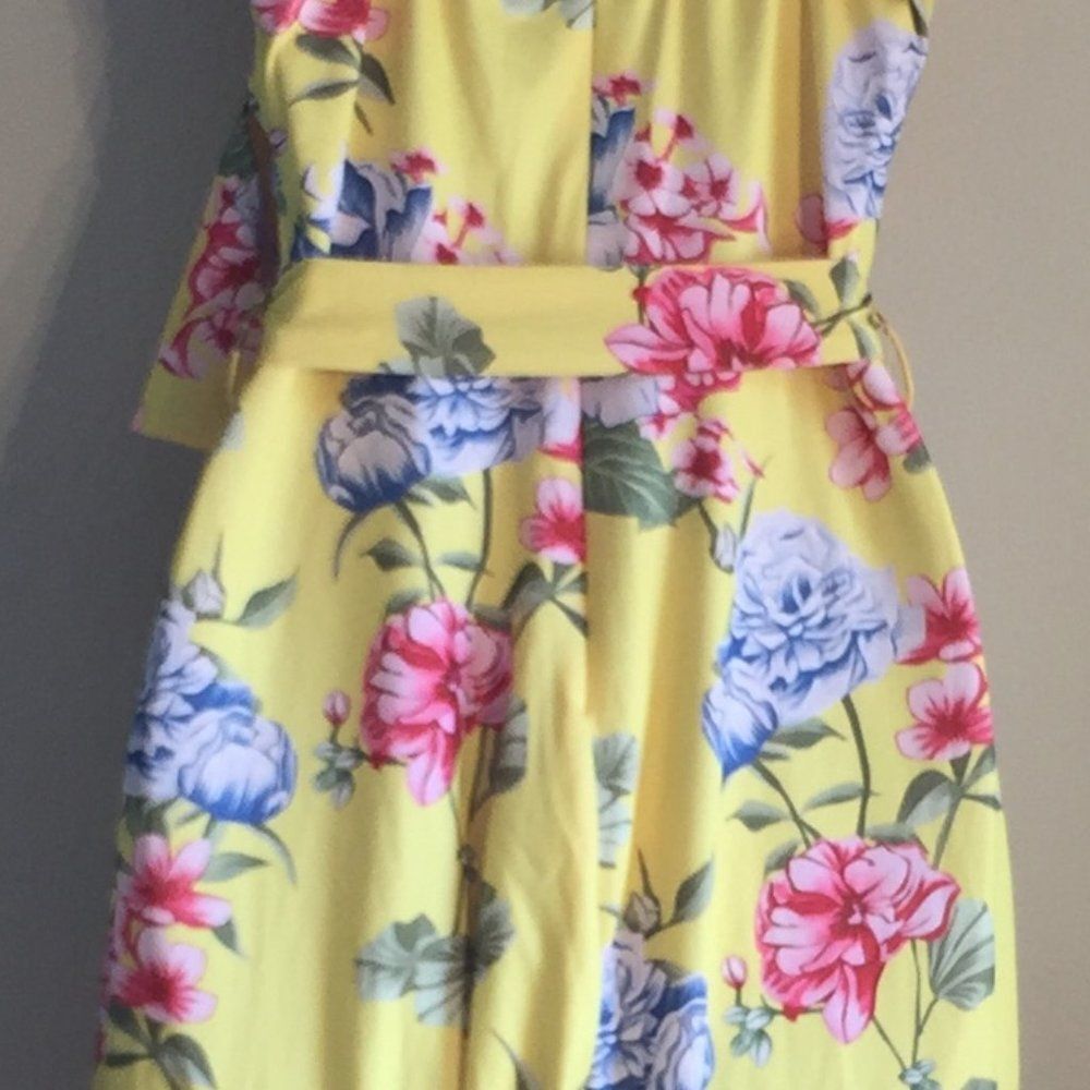 Floral jumpsuit asymetrical wrap top yellow tropical print M - Picture 7 of 11